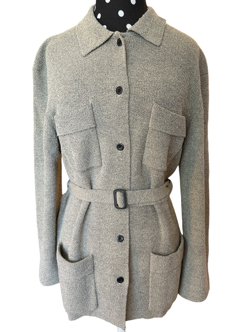VTG 90s Merino Wool Blend Belted Knit Coatigan Sweater Jacket Gray Size Medium